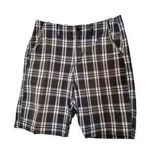 American Eagle Outfitters Mens Plaid Shorts Black White Blue Longer‎ Length 36